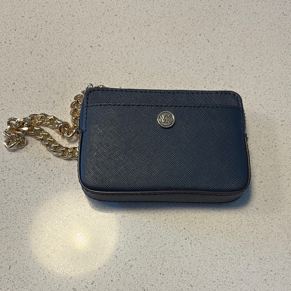 Michael Kors Dark Blue Card Holder with Gold Chain